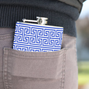 Griekse Meander Key Square H Patroon Blauw Heupfles