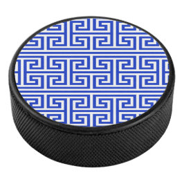 Griekse Meander Key Square H Patroon Blauw Hockey Puck