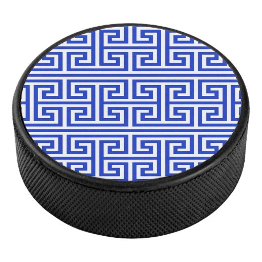 Griekse Meander Key Square H Patroon Blauw Hockey Puck (3/4)