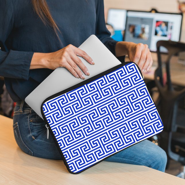 Griekse Meander Key Square H Patroon Blauw Laptop Sleeve (Creator heeft geüpload)