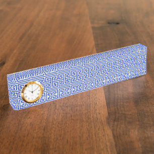 Griekse Meander Key Square H Patroon Blauw Naambordje