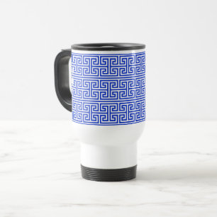Griekse Meander Key Square H Patroon Blauw Reisbeker
