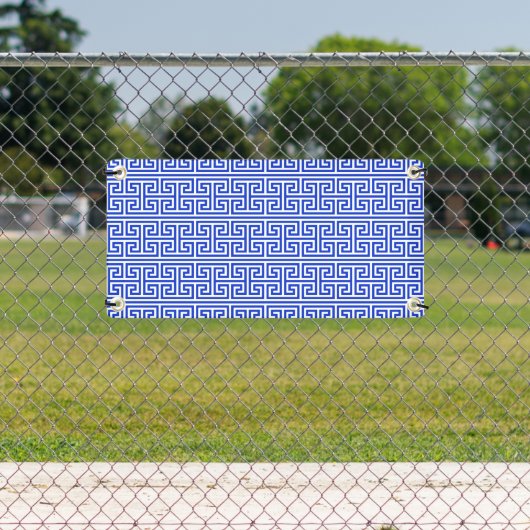 Griekse Meander Key Square H Patroon Blauw Spandoek (Insitu)