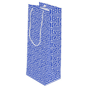 Griekse Meander Key Square H Patroon Blauw Wijn Cadeautas