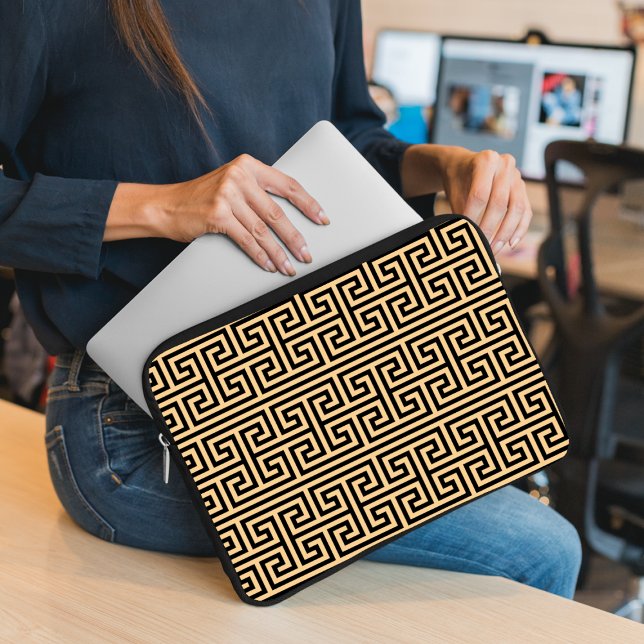Griekse Meander Key Square H Patroon Bruin Laptop Sleeve (Creator heeft geüpload)