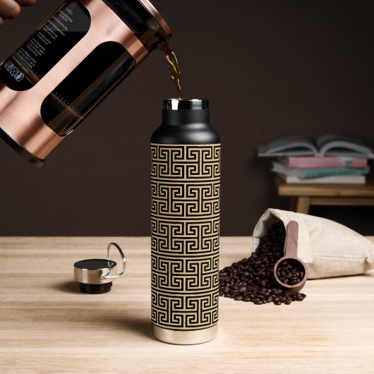 Griekse Meander Key Square H Patroon Bruin Waterfles (Koffie)