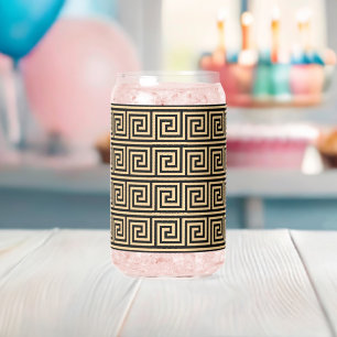 Griekse Meander Key Squares Patroon Bruin Blikvorm Glas