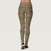 Griekse Meander Key Squares Patroon Bruin Leggings (Achterkant)