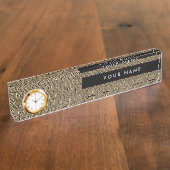 Griekse Meander Key Squares Patroon Bruin Naambordje (Zijkant)