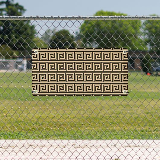 Griekse Meander Key Squares Patroon Bruin Spandoek (Insitu)