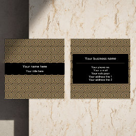 Griekse Meander Key Squares Patroon Bruin Vierkante Visitekaartje