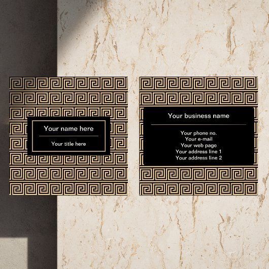 Griekse Meander Key Squares Patroon Bruin Vierkante Visitekaartje