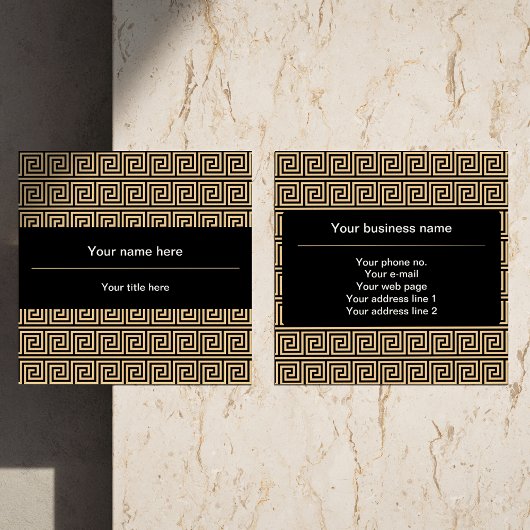 Griekse Meander Key Squares Patroon Bruin Vierkante Visitekaartje