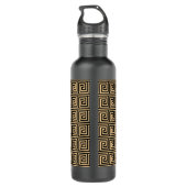 Griekse Meander Key Squares Patroon Bruin Waterfles (Achterkant)