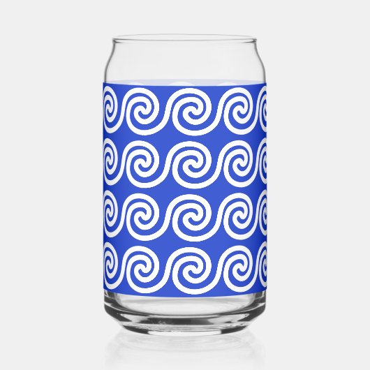 Griekse Meander Key Waves Patroon Blauw Blikvorm Glas (Achterkant)