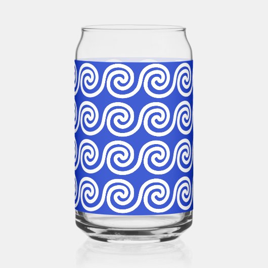 Griekse Meander Key Waves Patroon Blauw Blikvorm Glas (Rechts)