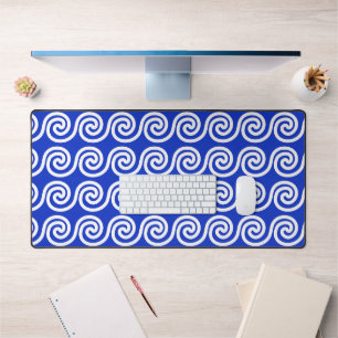 Griekse Meander Key Waves Patroon Blauw Bureaumat