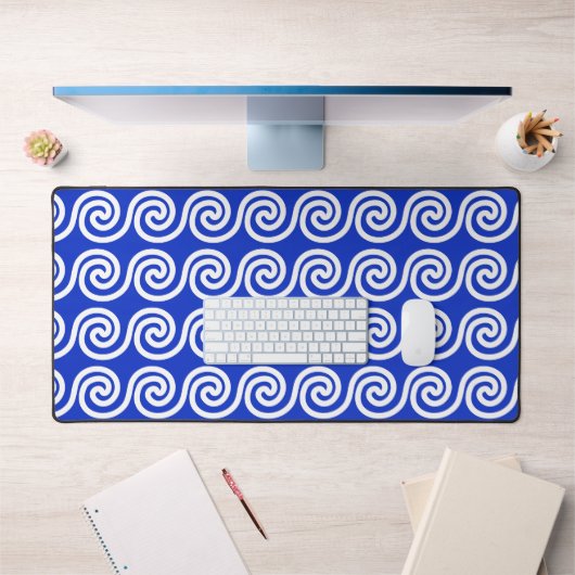 Griekse Meander Key Waves Patroon Blauw Bureaumat (Kantoor 1)