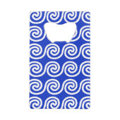 Griekse Meander Key Waves Patroon Blauw Creditkaart Flessenopener (Voorkant)