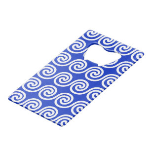 Griekse Meander Key Waves Patroon Blauw Creditkaart Flessenopener