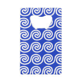 Griekse Meander Key Waves Patroon Blauw Creditkaart Flessenopener (Achterkant)