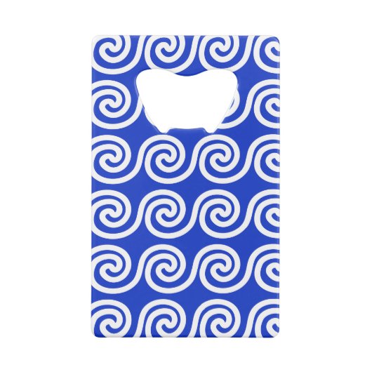 Griekse Meander Key Waves Patroon Blauw Creditkaart Flessenopener (Achterkant)