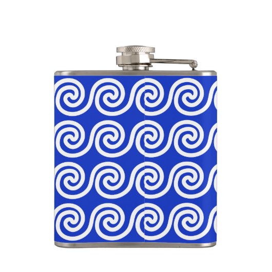 Griekse Meander Key Waves Patroon Blauw Heupfles (Achterkant)