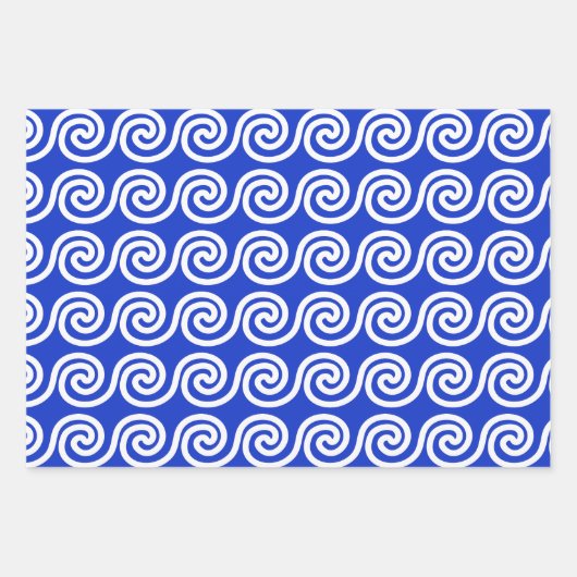 Griekse Meander Key Waves Patroon Blauw Inpakpapier Vel (Voorkant 3)