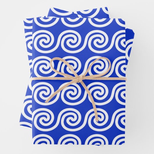 Griekse Meander Key Waves Patroon Blauw Inpakpapier Vel (In situ)