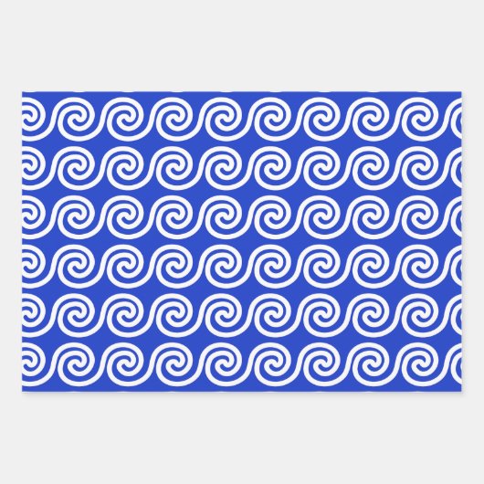 Griekse Meander Key Waves Patroon Blauw Inpakpapier Vel (Voorkant)