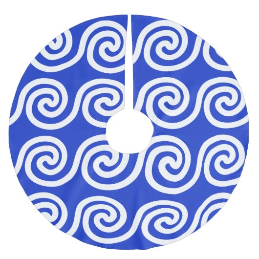 Griekse Meander Key Waves Patroon Blauw Kerstboom Rok (Voorkant)