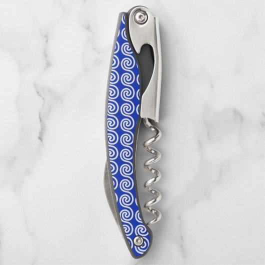 Griekse Meander Key Waves Patroon Blauw Kurkentrekker (Achterkant)