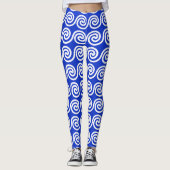 Griekse Meander Key Waves Patroon Blauw Leggings (Voorkant)