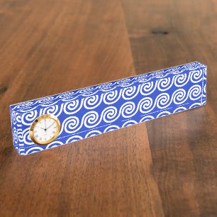 Griekse Meander Key Waves Patroon Blauw Naambordje