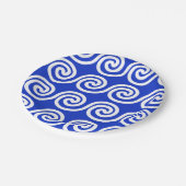 Griekse Meander Key Waves Patroon Blauw Papieren Bordje (Gekanteld)