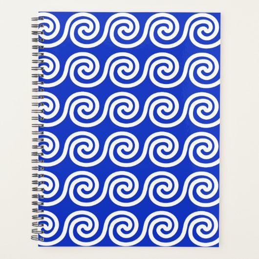 Griekse Meander Key Waves Patroon Blauw Planner (Voorkant)