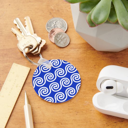 Griekse Meander Key Waves Patroon Blauw Sleutelhanger (Bureau)