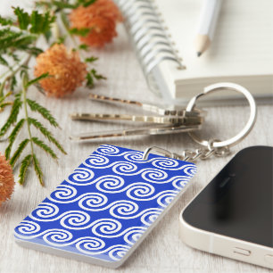 Griekse Meander Key Waves Patroon Blauw Sleutelhanger