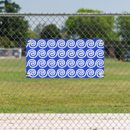 Griekse Meander Key Waves Patroon Blauw Spandoek