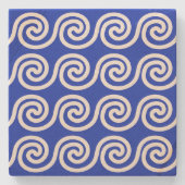 Griekse Meander Key Waves Patroon Blauw Stenen Onderzetter (Voorkant)