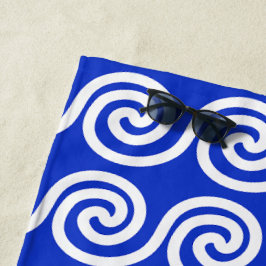 Griekse Meander Key Waves Patroon Blauw Strandlaken