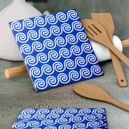 Griekse Meander Key Waves Patroon Blauw Tegeltje