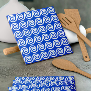 Griekse Meander Key Waves Patroon Blauw Tegeltje