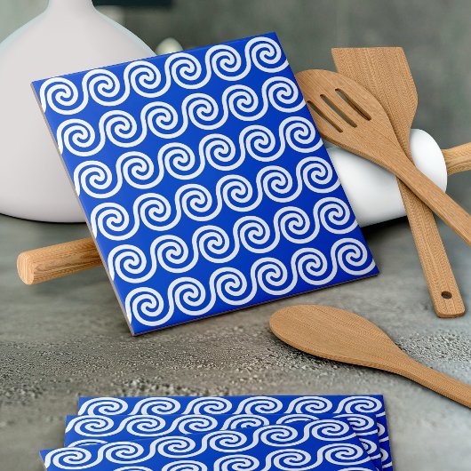 Griekse Meander Key Waves Patroon Blauw Tegeltje