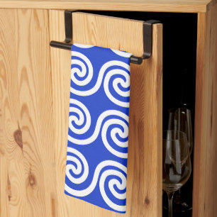 Griekse Meander Key Waves Patroon Blauw Theedoek