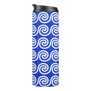 Griekse Meander Key Waves Patroon Blauw Thermosbeker