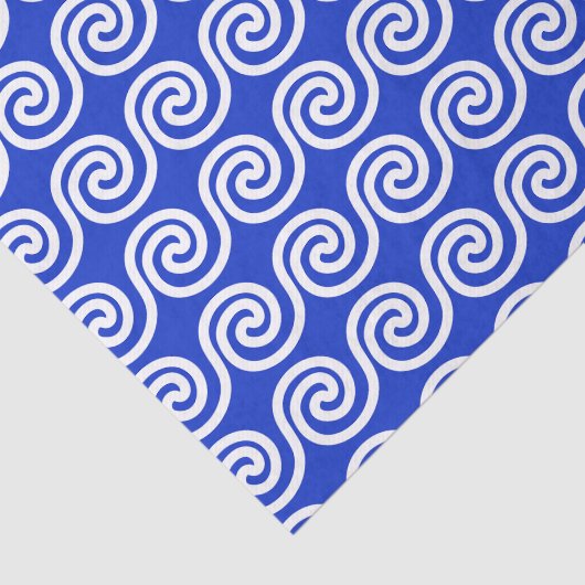 Griekse Meander Key Waves Patroon Blauw Tissuepapier (Detail)