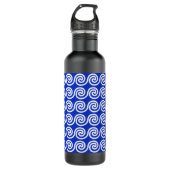 Griekse Meander Key Waves Patroon Blauw Waterfles (Voorkant)