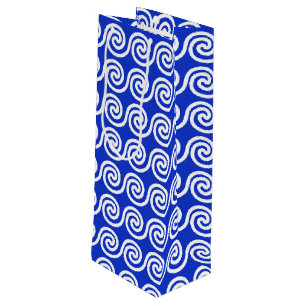 Griekse Meander Key Waves Patroon Blauw Wijn Cadeautas