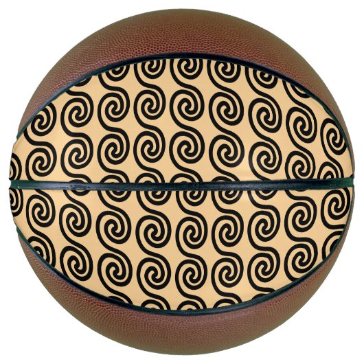 Griekse Meander Key Waves Patroon Bruin Basketbal (Voorkant)